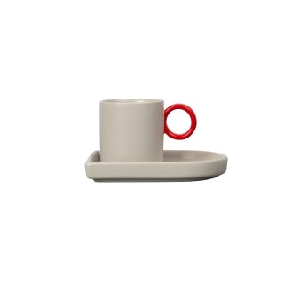 Filiżanka do espresso NIKI z podstawką, beżowy/czerwony