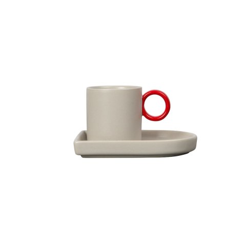 Filiżanka do espresso NIKI z podstawką, beżowy/czerwony