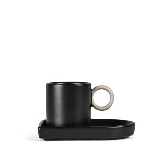 Filiżanka do espresso NIKI z podstawką, czarny/beżowy