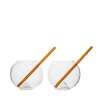 Szklanka ze słomką 2-PAK CLEAR/BROWN