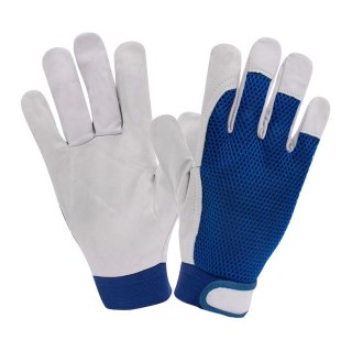 RĘKAWICE OCHRONNE WZMOCNIONE KOZIĄ SKÓRĄ X-TEC BLUE MESH ROZM. 10