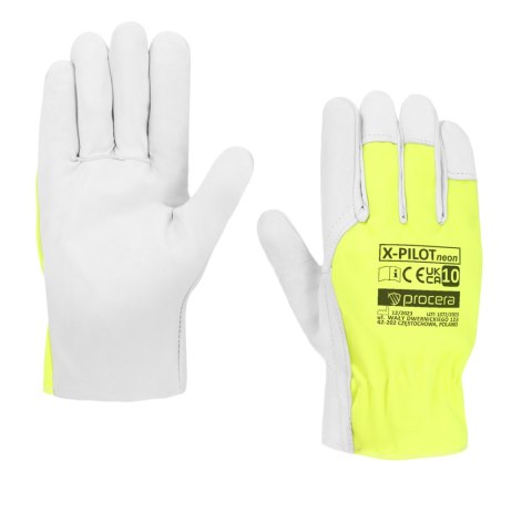 RĘKAWICE WZMOCNIONE KOZIĄ SKÓRĄ X-PILOT NEON ROZM. 10 RĘKAWICE WZMOCNIONE KOZIĄ SKÓRĄ X-PILOT NEON ROZM. 10