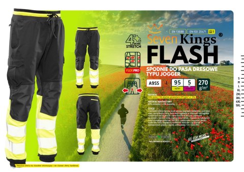 FLASH JOGGER SPODNIE SKF03Y CZARNY/ŻÓŁTY KAT II - Czarny-Żółty(cy) XL FLASH JOGGER SPODNIE SKF03Y CZARNY/ŻÓŁTY KAT II - Czarny-Żółty(cy) XL