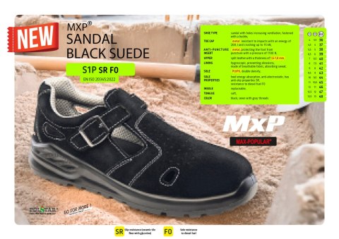 SANDAŁ MXP S1P SR FO ZAMSZ CZARNY - Czarny 36 SANDAŁ MXP S1P SR FO ZAMSZ CZARNY - Czarny 36