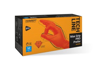 RĘKAWICE OCHRONNE, NITRYLOWE BEZPUDROWE POMARAŃCZOWE 50 SZT. - MAX GRIP ORANGE ROZM. M